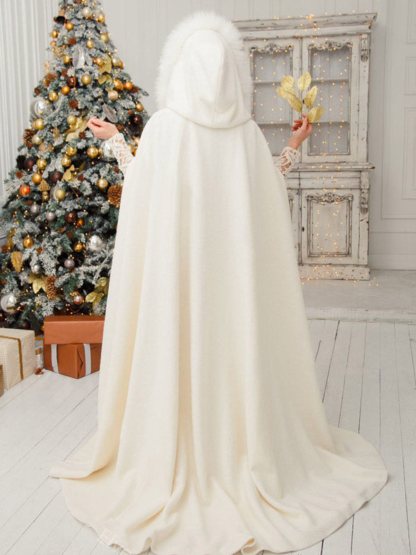 Women Poncho Hooded Ivory Poncho Oversized Full Length Faux Fur Cape