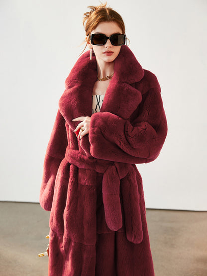 Faux Fur Long Coat Notched Lapel Belted Winter Eco-friendly Jacket For Women 2026