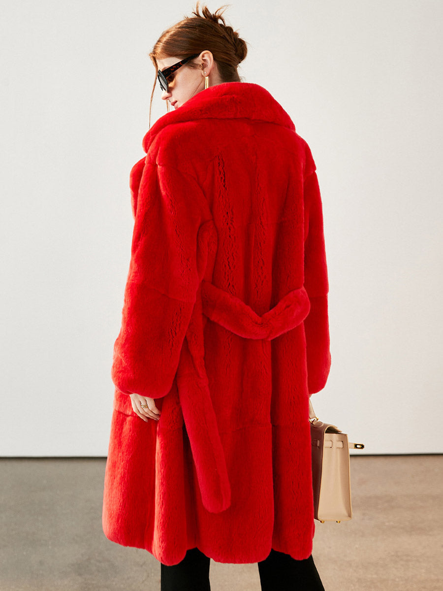 Faux Fur Long Coat Notched Lapel Belted Winter Eco-friendly Jacket For Women 2026