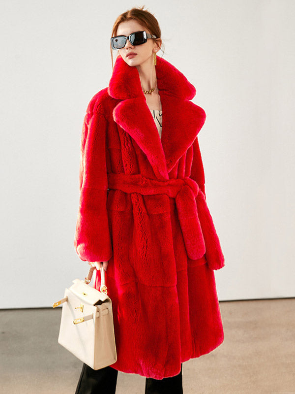 Faux Fur Long Coat Notched Lapel Belted Winter Eco-friendly Jacket For Women 2026