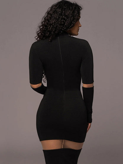 Mesh Patchwork Dress Long Sleeves See Through Party Bodycon Dresses