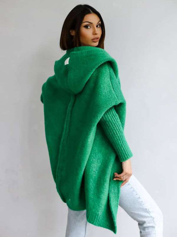 Batwing Sleeves Cardigan Hooded Open Front Solid Color Sweaters