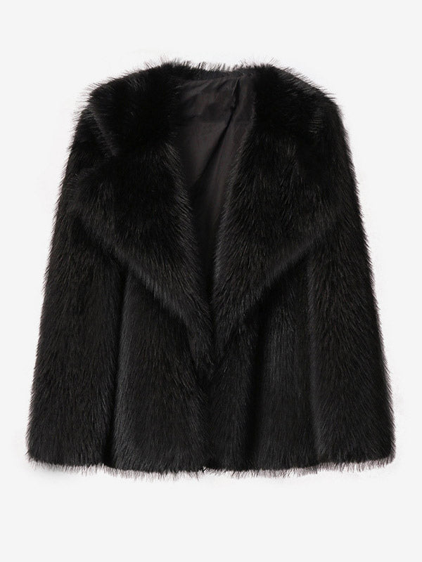 Faux Fur Coat Notched Lapel Solid Color Eco-friendly Winter Jacket For Women 2026