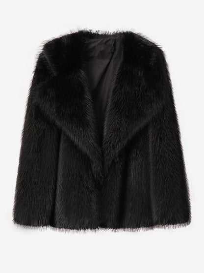 Faux Fur Coat Notched Lapel Solid Color Eco-friendly Winter Jacket For Women 2026