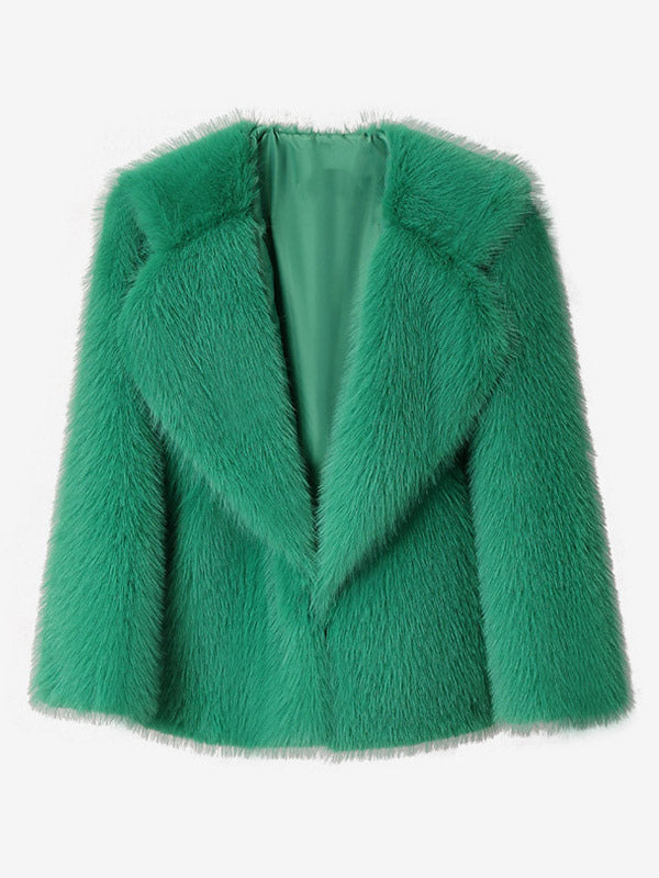 Faux Fur Coat Notched Lapel Solid Color Eco-friendly Winter Jacket For Women 2026