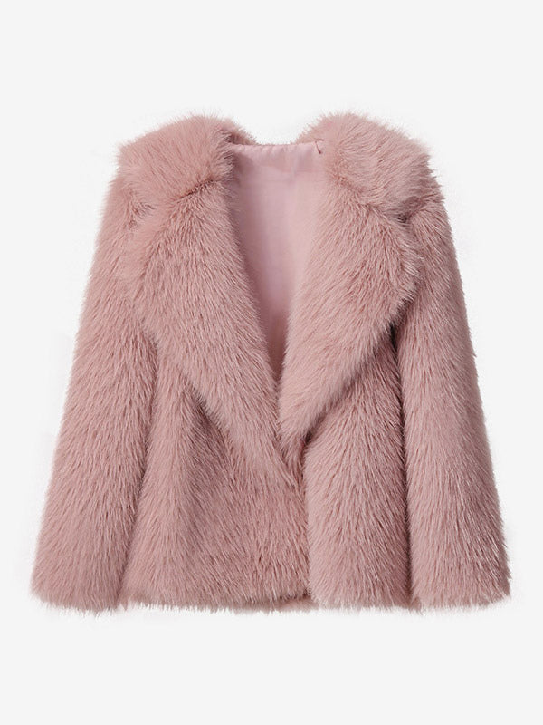 Faux Fur Coat Notched Lapel Solid Color Eco-friendly Winter Jacket For Women 2026