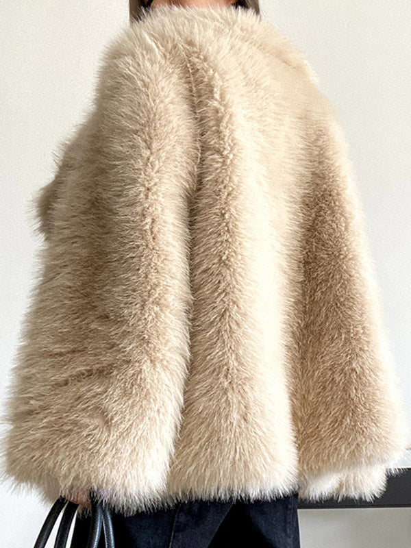 Faux Fur Coat Notched Lapel Solid Color Eco-friendly Winter Jacket For Women 2026