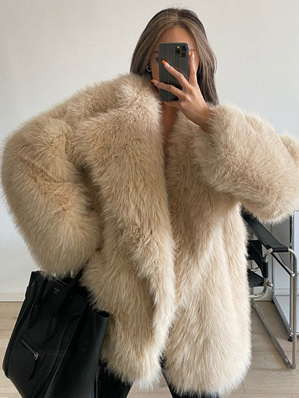 Faux Fur Coat Notched Lapel Solid Color Eco-friendly Winter Jacket For Women 2026