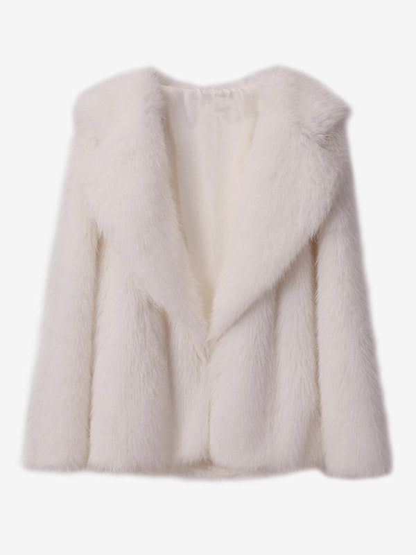 Faux Fur Coat Notched Lapel Solid Color Eco-friendly Winter Jacket For Women 2026