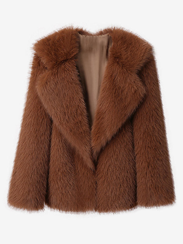Faux Fur Coat Notched Lapel Solid Color Eco-friendly Winter Jacket For Women 2026