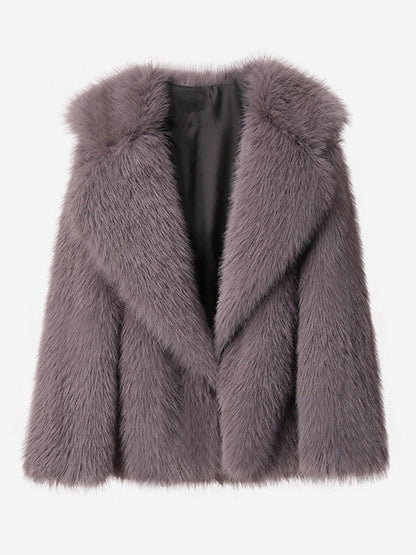 Faux Fur Coat Notched Lapel Solid Color Eco-friendly Winter Jacket For Women 2026