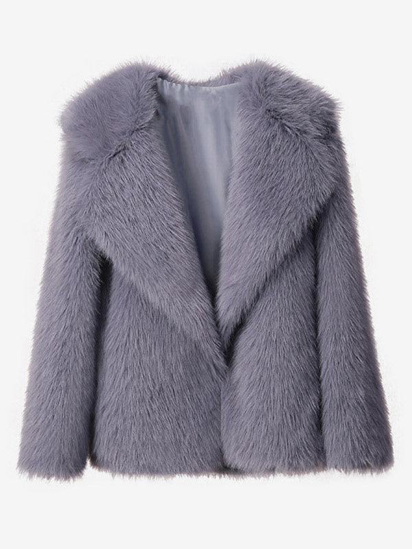 Faux Fur Coat Notched Lapel Solid Color Eco-friendly Winter Jacket For Women 2026