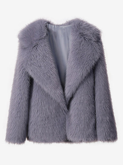 Faux Fur Coat Notched Lapel Solid Color Eco-friendly Winter Jacket For Women 2026