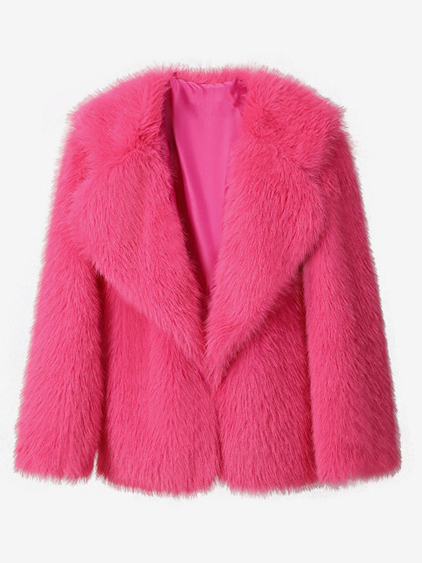 Faux Fur Coat Notched Lapel Solid Color Eco-friendly Winter Jacket For Women 2026