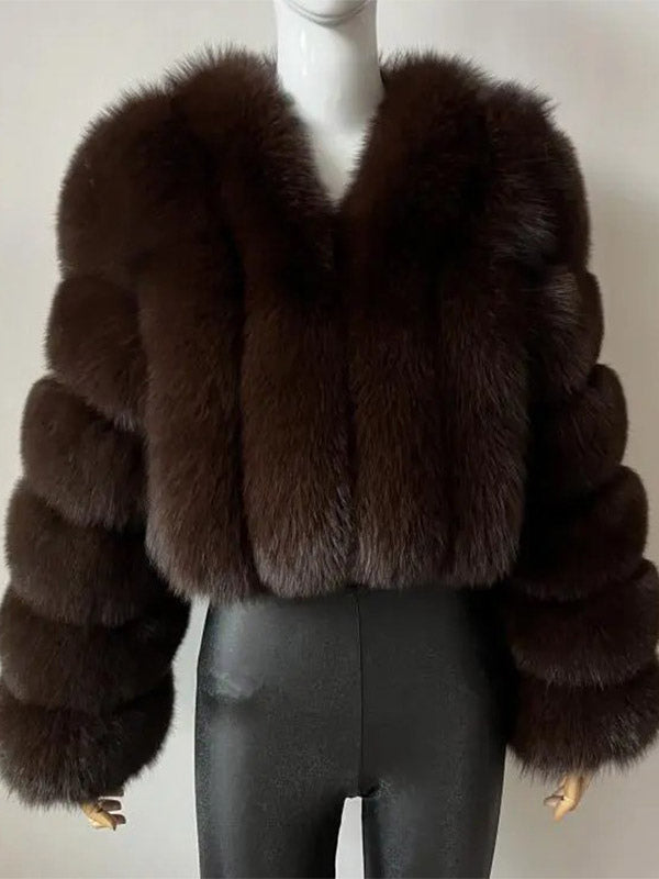 Faux Fur Coat V-Neck Long Sleeves Winter Eco-friendly Fur Crop Jacket For Women 2026