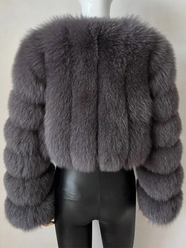 Faux Fur Coat V-Neck Long Sleeves Winter Eco-friendly Fur Crop Jacket For Women 2026