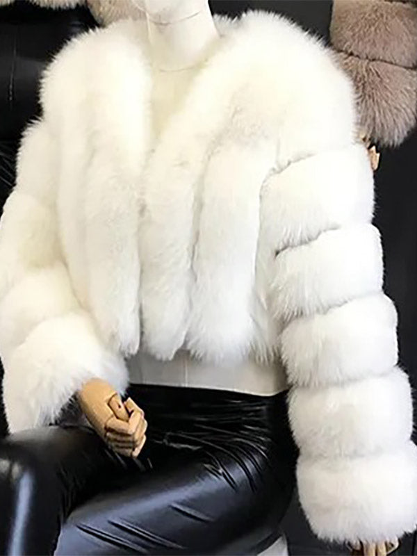 Faux Fur Coat V-Neck Long Sleeves Winter Eco-friendly Fur Crop Jacket For Women 2026