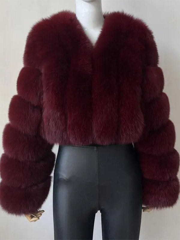Faux Fur Coat V-Neck Long Sleeves Winter Eco-friendly Fur Crop Jacket For Women 2026