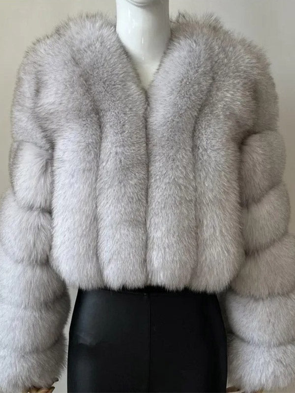 Faux Fur Coat V-Neck Long Sleeves Winter Eco-friendly Fur Crop Jacket For Women 2026