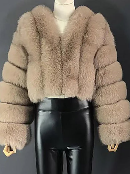 Faux Fur Coat V-Neck Long Sleeves Winter Eco-friendly Fur Crop Jacket For Women 2026