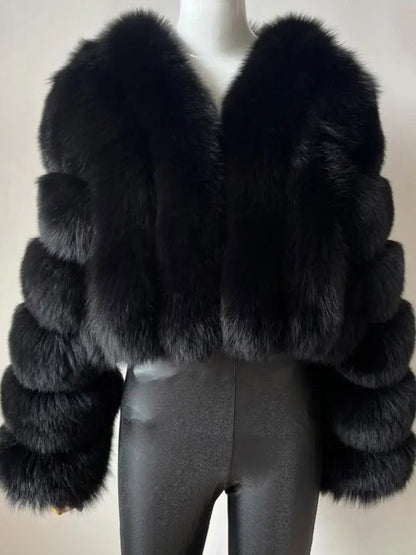 Faux Fur Coat V-Neck Long Sleeves Winter Eco-friendly Fur Crop Jacket For Women 2026