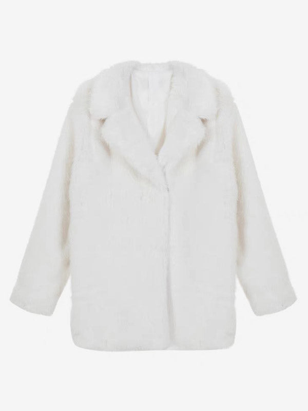 Faux Fur Coat In White Notched Lapel Eco-friendly Winter Jacket For Women 2026