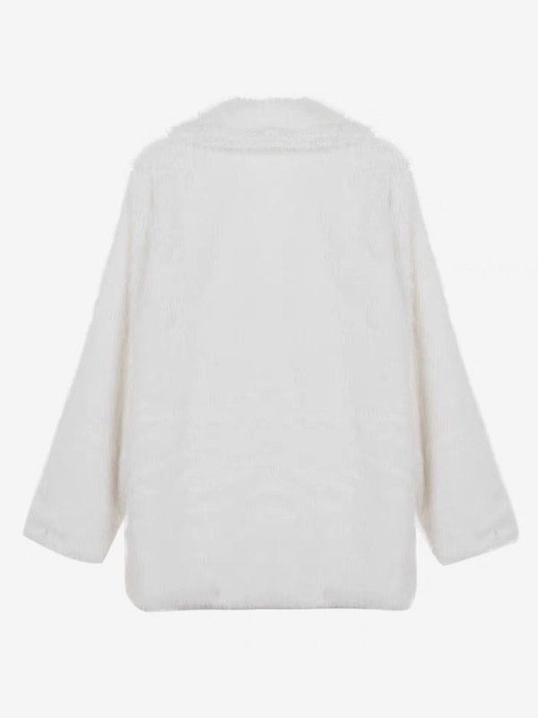 Faux Fur Coat In White Notched Lapel Eco-friendly Winter Jacket For Women 2026