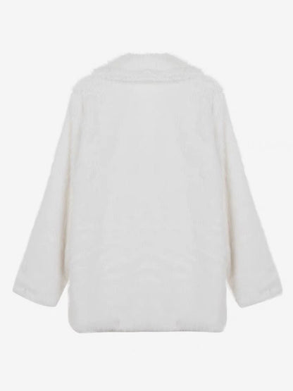Faux Fur Coat In White Notched Lapel Eco-friendly Winter Jacket For Women 2026