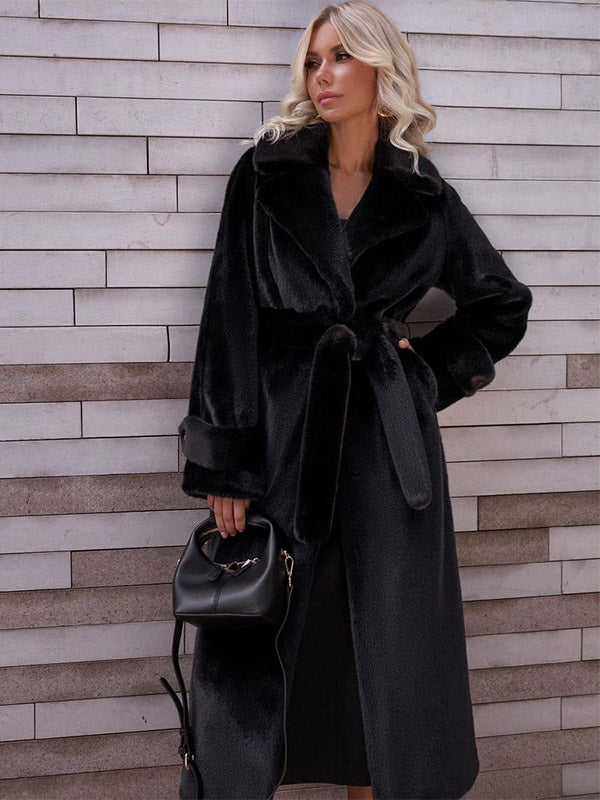 Faux Fur Coats Notched Lapel Oversized Winter Long Coat For Women 2026