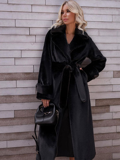 Faux Fur Coats Notched Lapel Oversized Winter Long Coat For Women 2026