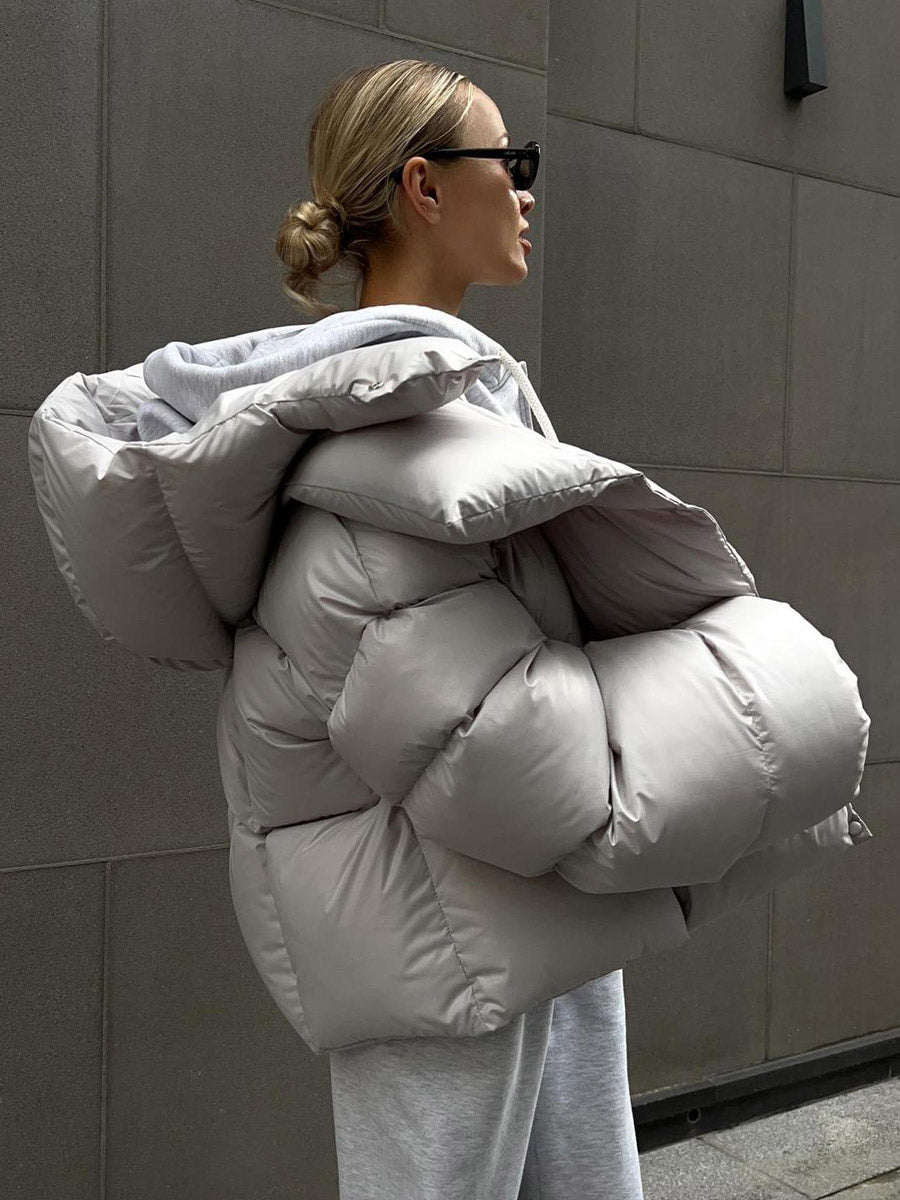 Puffer Coat Hooded Front Button Solid Color Oversized Winter Outerwear