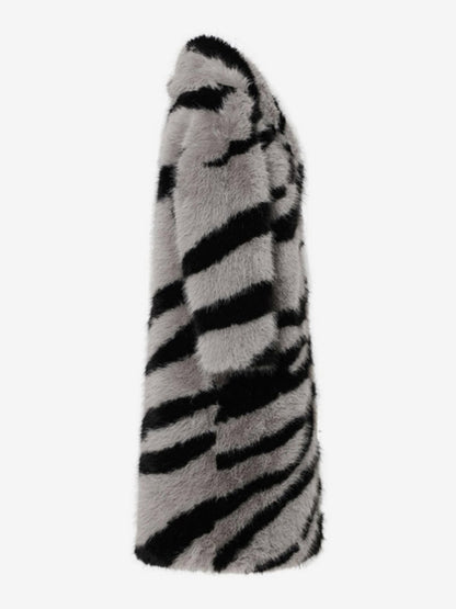Zebra Print Faux Fur Coat Turndown Collar Oversized Eco-friendly Long Jacket For Women 2026