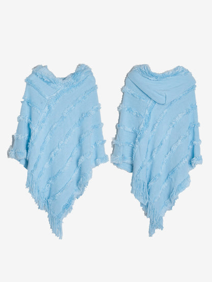 Women Poncho Hooded Green Oversized Fringe Cape
