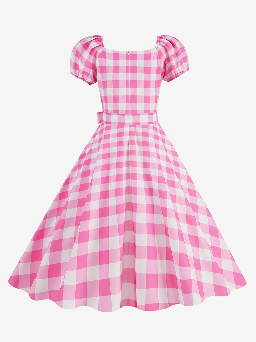 Retro Glamour Dress Sweetheart Neck Puff Sleeves Polka Dots Casual Long Dresses