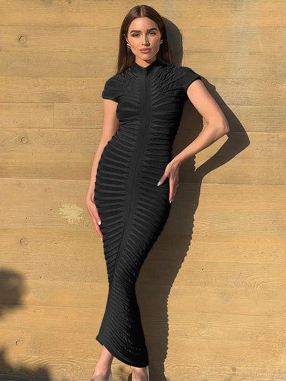 See Through Bodycon Dress Short Sleeve Ruched Night Out Maxi Dresses