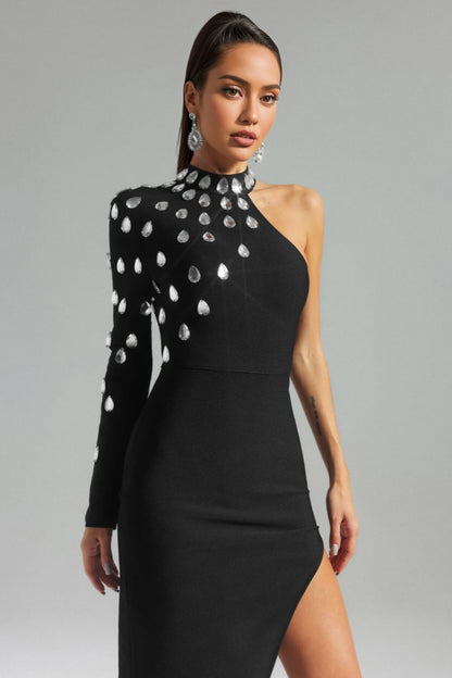 Chenelle One Shoulder Diamond Maxi Dress
