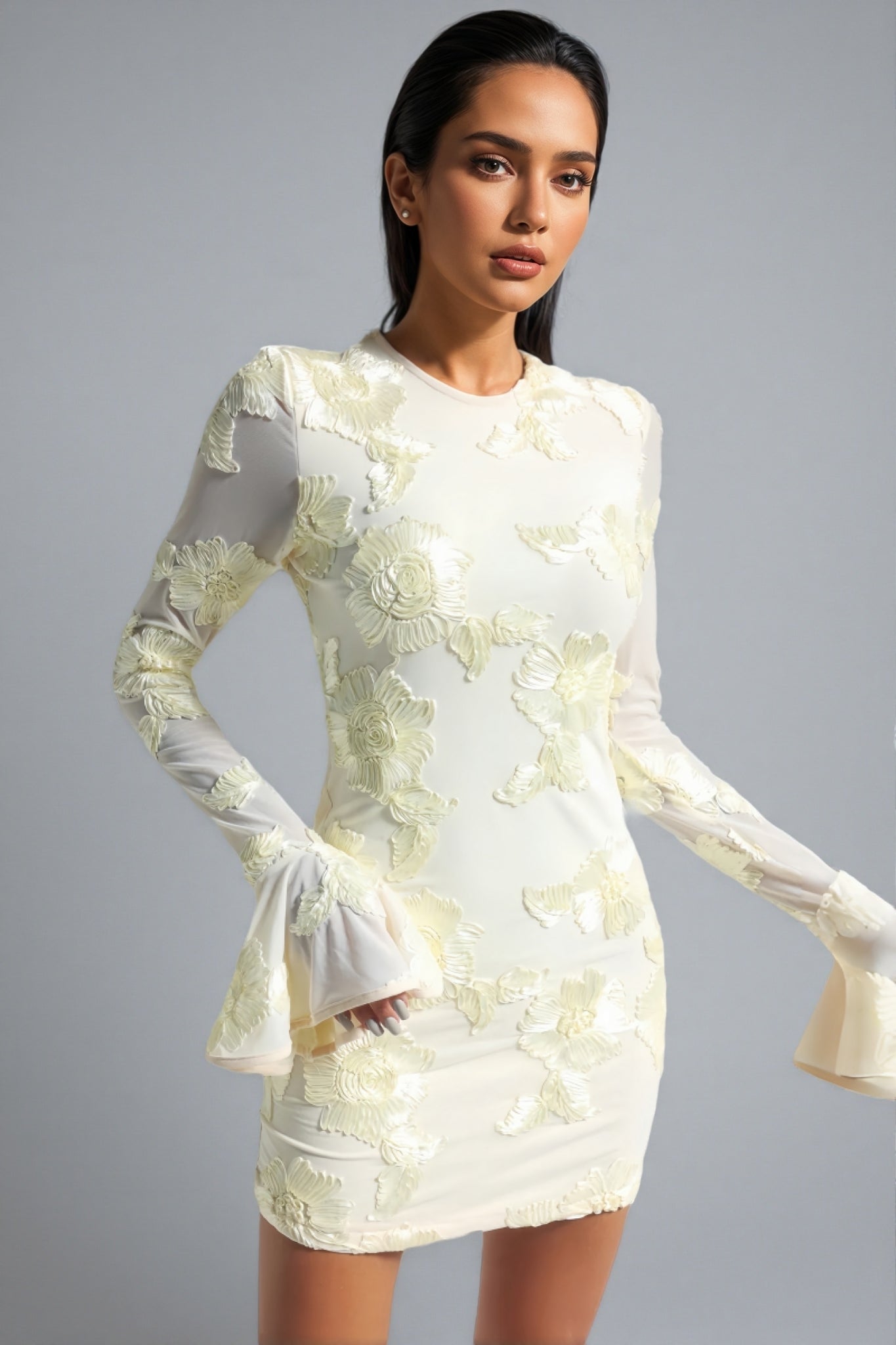 Xita Backless Flared Sleeve Hip Mini Dress