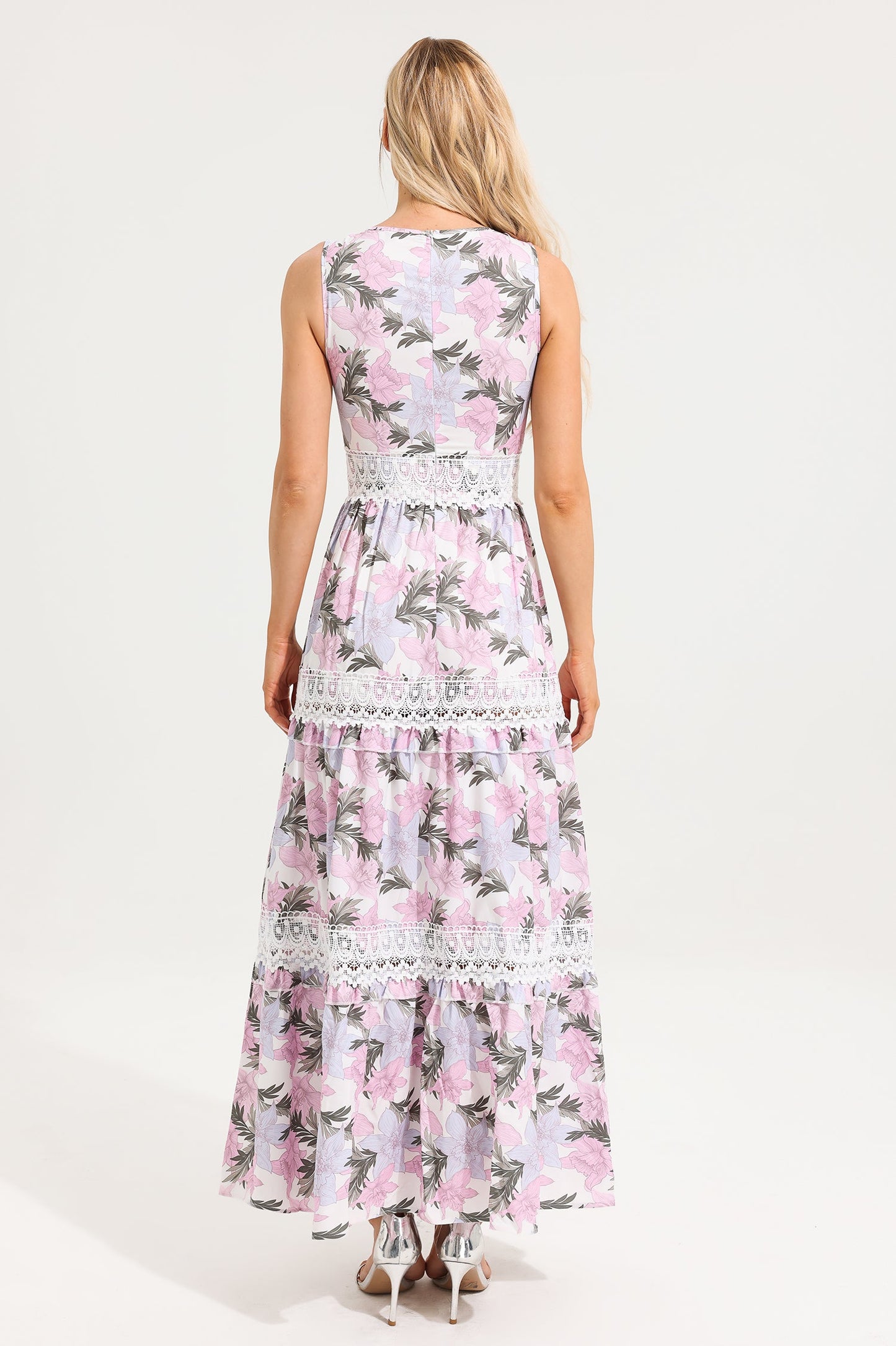 Floral Lace V-Neck Sleeveless Maxi Dress