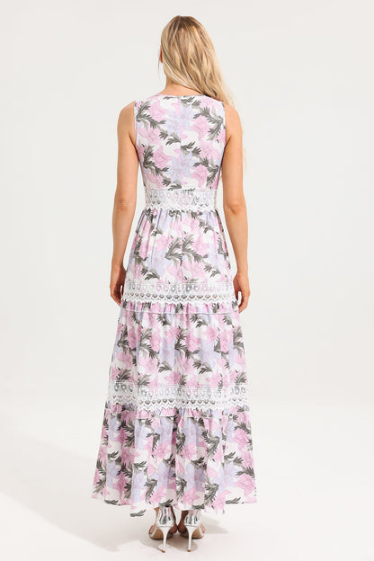 Floral Lace V-Neck Sleeveless Maxi Dress