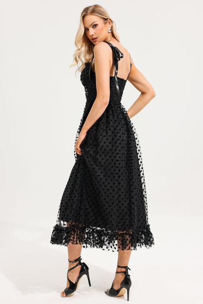 Heart Print Mesh Ruffle Tiered Dress