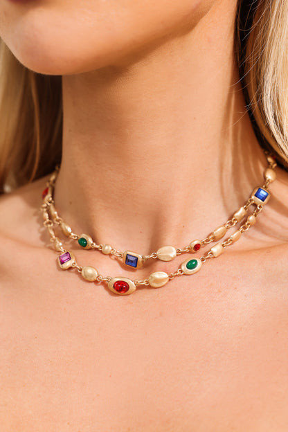 Gemstone Pendant Double Layer Necklace
