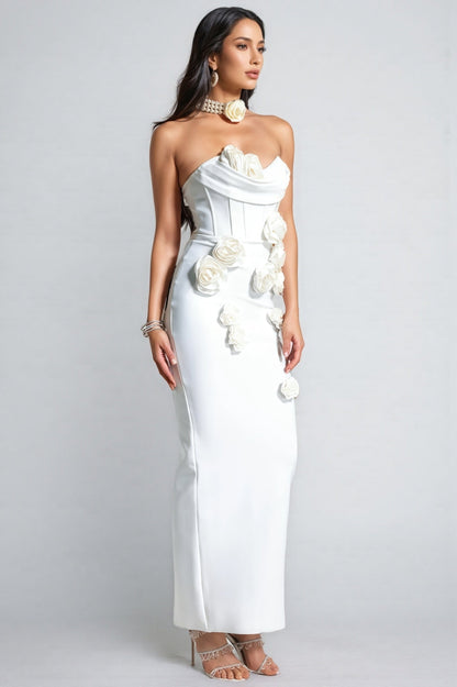 Islay White Rose Off Shoulder Maxi Dress