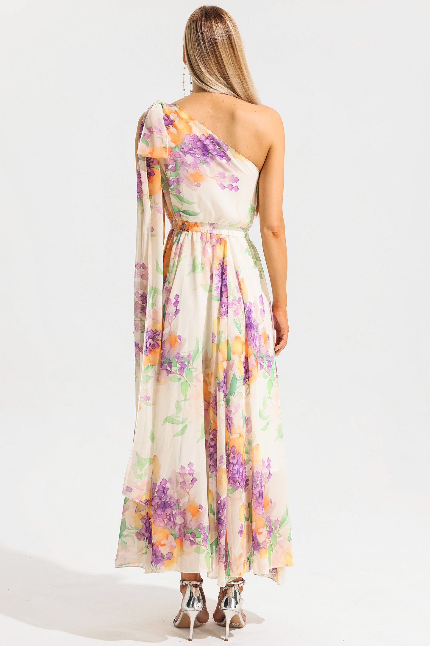 Floral One-Shoulder Sleeveless Maxi Dress