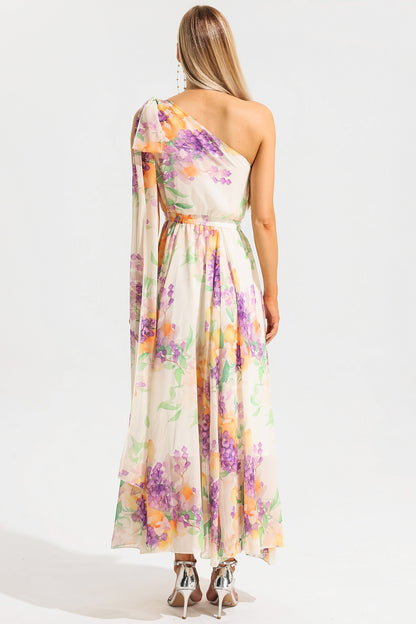 Floral One-Shoulder Sleeveless Maxi Dress