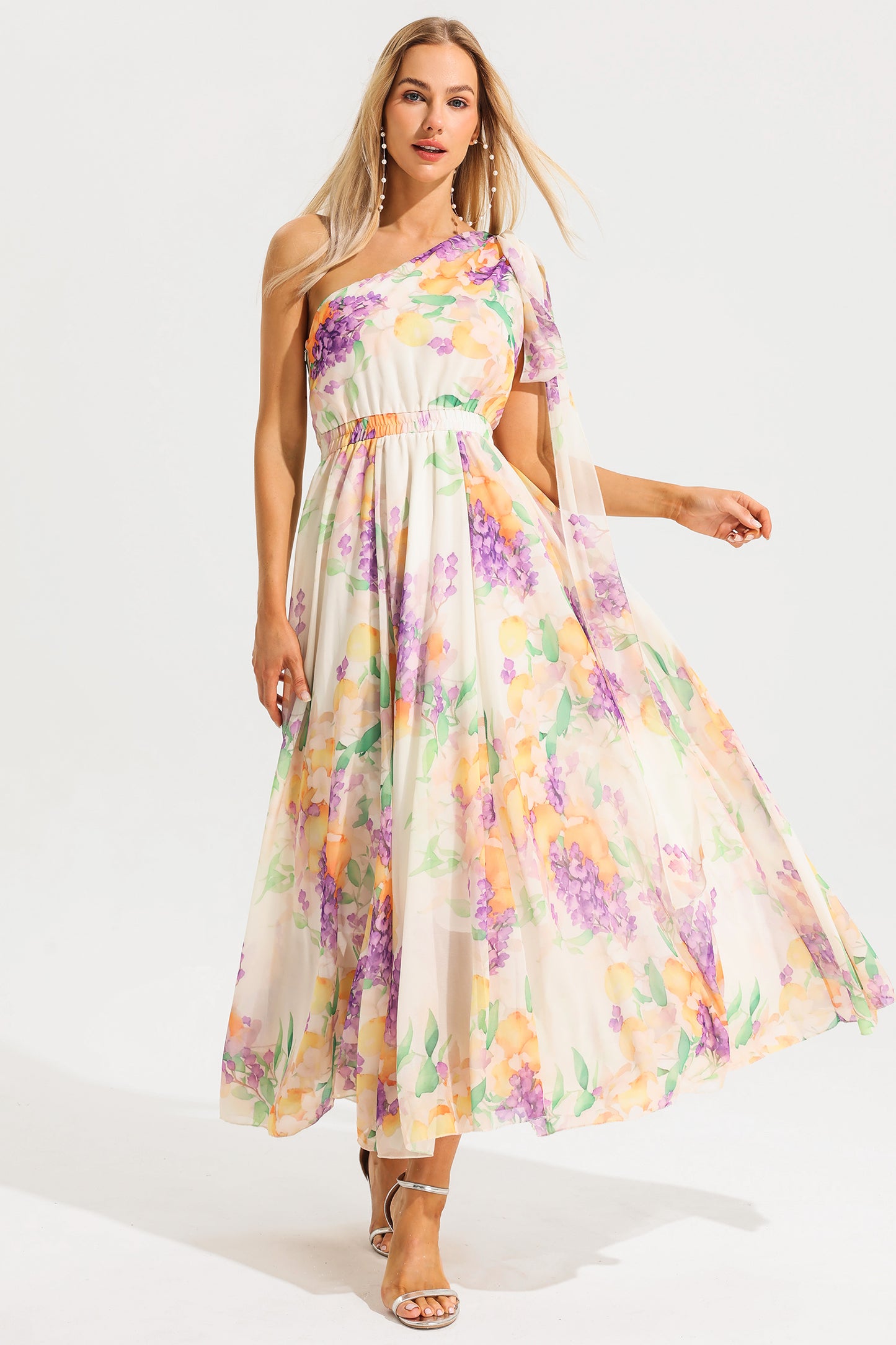 Floral One-Shoulder Sleeveless Maxi Dress