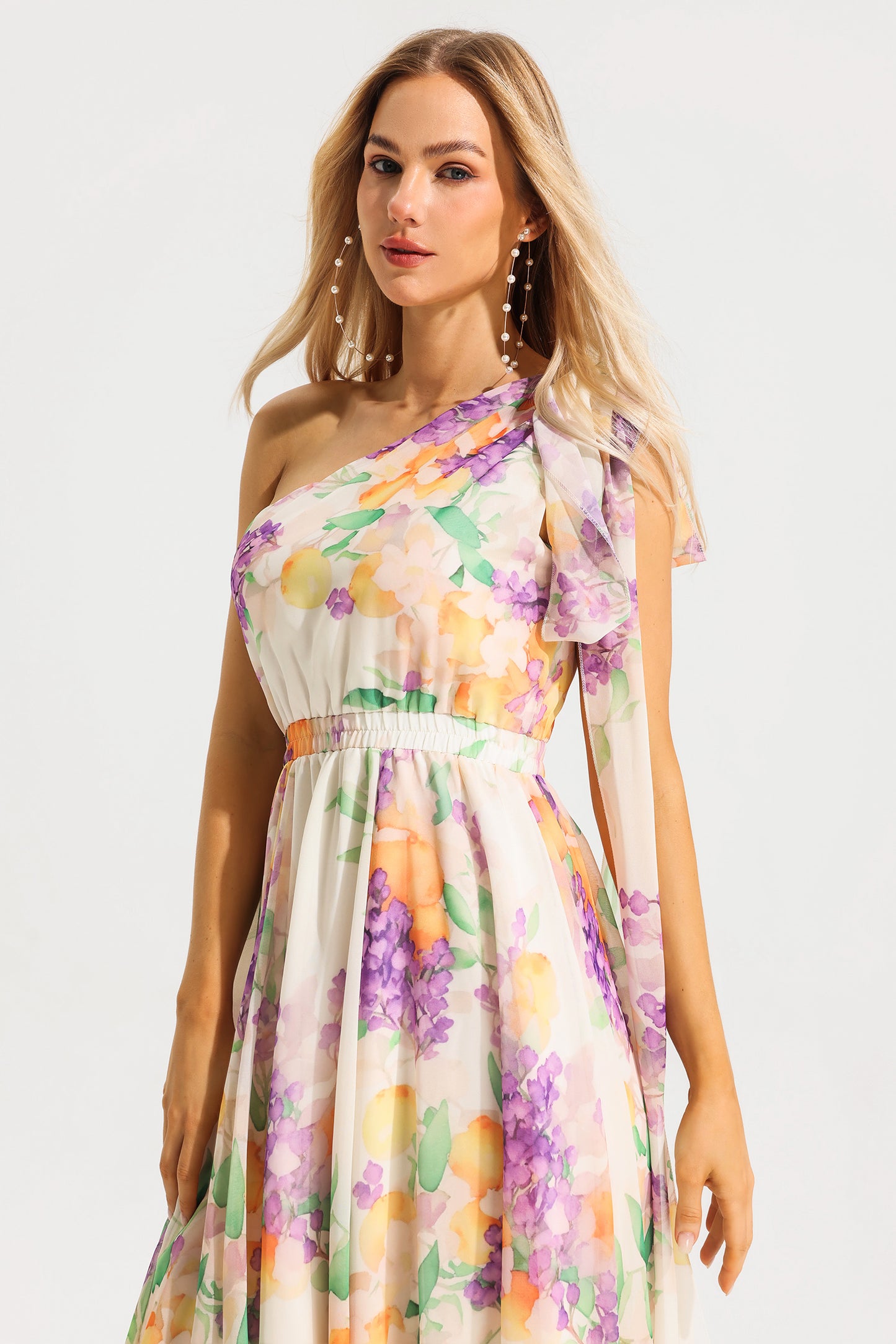 Floral One-Shoulder Sleeveless Maxi Dress
