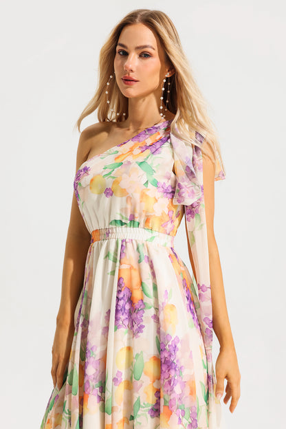 Floral One-Shoulder Sleeveless Maxi Dress