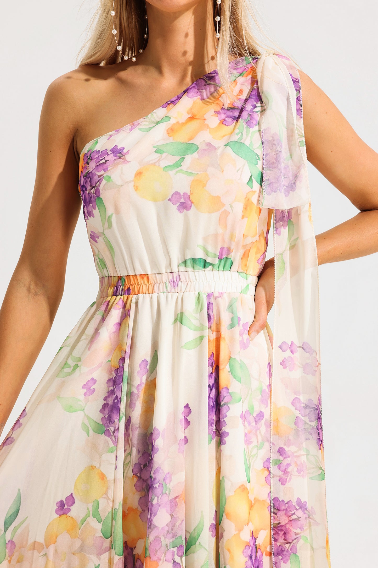 Floral One-Shoulder Sleeveless Maxi Dress