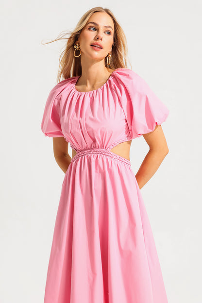 Capucine Puff Sleeve Midi Dress Pink