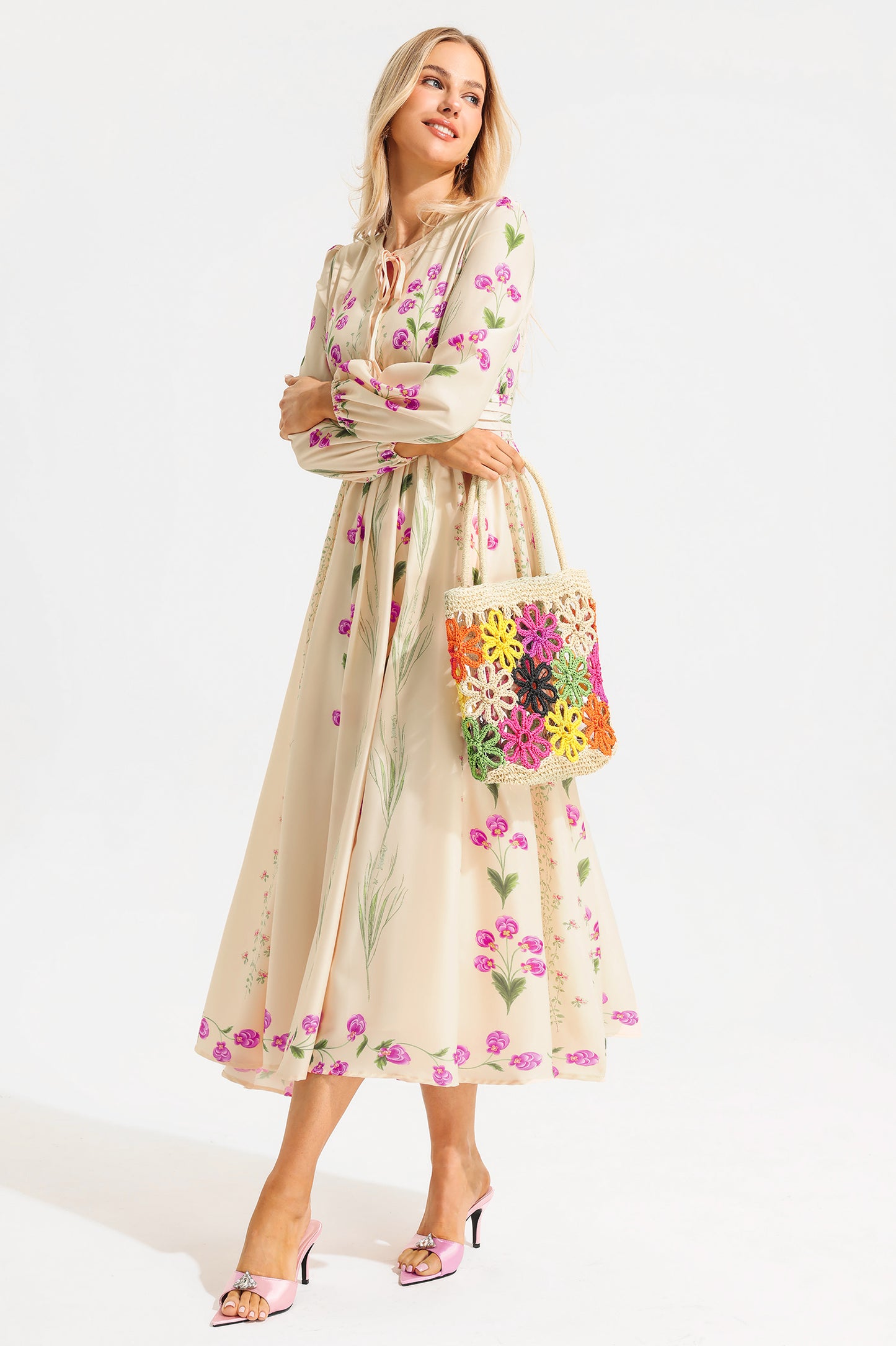 Floral Straw Woven Shoulder Bag